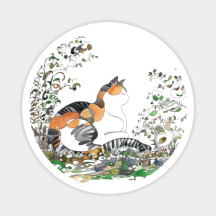 Calico Cat In The Garden Magnet